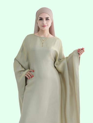 Image of Dubai Bat Sleeve Dress Shiny Robe for Women Muslim 1pc Abaya Eid Prayer Clothes Soft Dubai Travel Party Dress Maxi Abaya