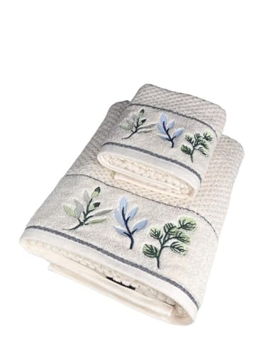 Image of SENSES By Riba Cotton Towel Set 550 GSM - Design 2, 2 Pcs| 1 Bath + 1 Hand Towels Combo | Super Soft, Absorbent, Lightweight, Antimicrobial, Low Linting