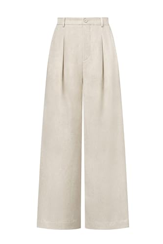 Arach&Cloz Women's Wrinkle Free Wide Leg Dress Pants Waisted Pleated Flowy Loose Slacks Palazzo Pants Pockets Business Casual Outfits Regular Apricot 2026 S