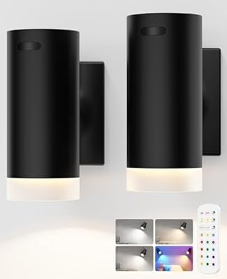 Afyuol LED Wall Sconces, Battery Wall Sconces Set of Two with Rechargeable Battery Operated 12RGB and 3CCT Dimmable Wireless Magnetic Lights, for Bedroom Bedside Reading Living Room Picture