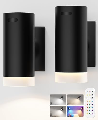 LED Wall Sconces, Battery Wall Sconces Set of Two with Rechargeable Battery Operated 12RGB and 3CCT Dimmable Wireless Magnetic Lights, for Bedroom Bedside Reading Living Room Picture