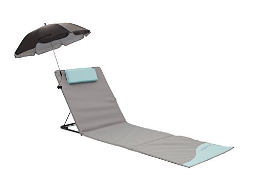 Meerweh Strandmatte XXL mit Lehne & Schirm Strandliege Isomatte Picknickdecke ca. 200x60cm Tumbona, Gris/Azul, 200 x 60 x 68 cm