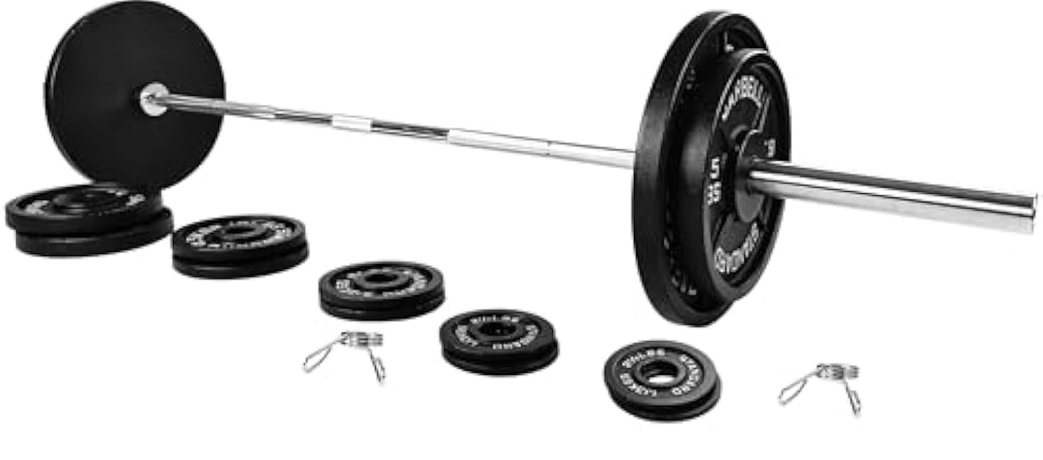 Olympic 2-Inch Cast Iron Barbell Set, Including 255 Pounds Weight Plates Set & 7FT Olympic Bar (300 Pounds Total), Multiple Packages