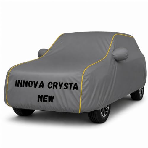 Image of Premium Waterproof Car Cover for Innova Crysta New | Soft Cotton Lining Heavy Duty Triple Stitched Heat Resistant Outdoor Cover Comes with Mirror and Antenna Pocket Full Bottom Elastic (Zig Zag Grey)