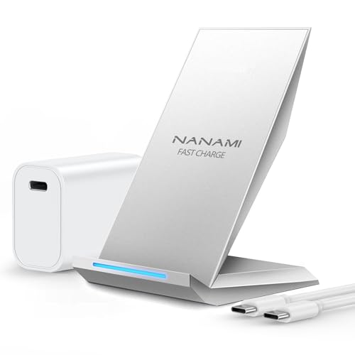 NANAMI Fast Wireless Charger, Qi Certified Charging Stand[with 20W PD Adapter] 7.5W Compatible with iPhone 17/17 Air/16/15/14/13/1,10W for Samsung Galaxy S25/S25 Ultra/S24/S23/S22/S21/S20/S10/Note 20