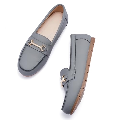 Image of Genuine Leather Loafers for Women Driving Moccasins Business Casual Work Shoes Comfortable & Lightweight Womens Dress Flats Slip On Shoes