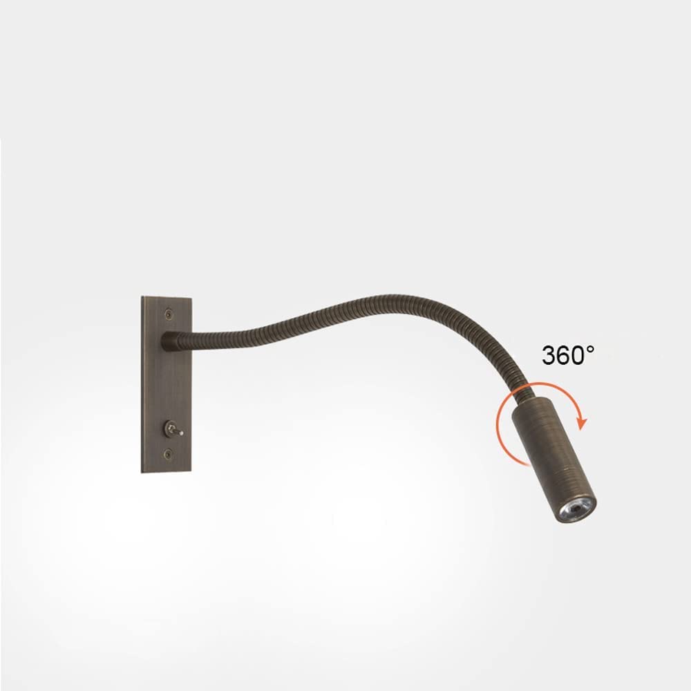 Luces de lectura for libros en la cama, lámpara de lectura minimalista de 3 W LED for cabecera, luces de cabecera de cuello de cisne, luces de exhibición de estantería, cobre antiguo (luz n