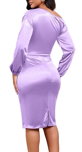 Image of Yiershu Women's Fall Off Shoulder Bodycon Dress Elegant Long Sleeve