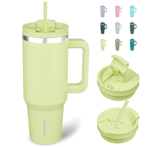 Image of BJPKPK Tumbler With Handle 40 oz Stainless Steel Insulated Tumbler With Lid And Straw For Water Or Ice Coffee,Macaron Green