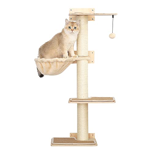 Made4Pets Wall Cat Tree, Cat Floating Shelves For Indoor Cats, Wall Mounted Scratching Post Cat Tree, Modern Cat Perch Step For Wall With Hammock For Lounging #TOP5