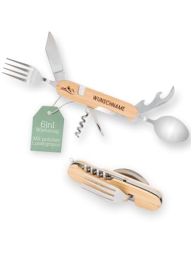 Abenteuernah Wanderwerkzeug Wandern Geschenk Berge Geschenke für Männer Wanderbesteck Bergliebe Männergeschenke für Oma Opa Onkel Vater mit und ohne individuellem Namen (Wunschname)