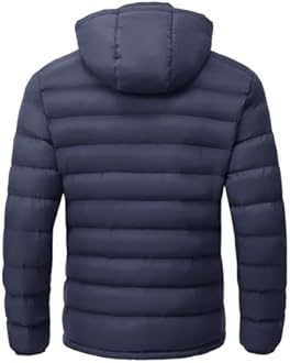 TBMPOY Men's Lightweight Puffer Jackets Detachable Hood Water-Resistant Casual Winter Coat Hooded Insulated for Travel Ski