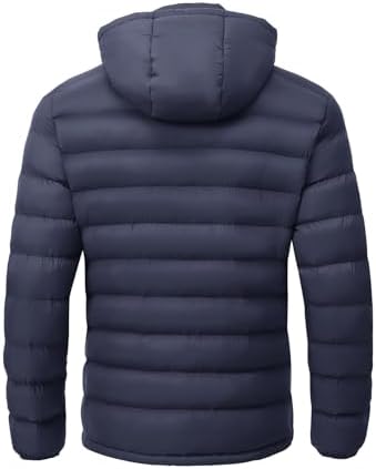 TBMPOY Men's Lightweight Puffer Jackets Detachable Hood Water-Resistant Casual Winter Coat Hooded Insulated for Travel Ski
