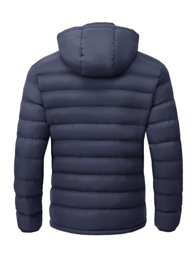 TBMPOY Men's Lightweight Puffer Jackets Detachable Hood Water-Resistant Casual Winter Coat Hooded Insulated for Travel Ski