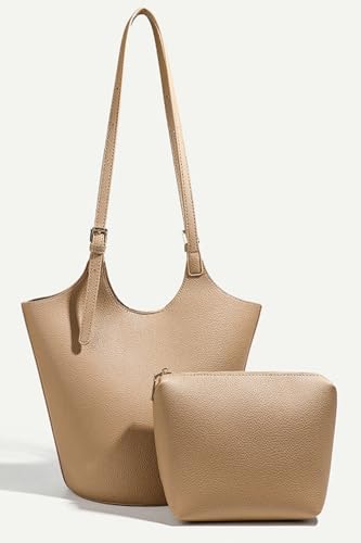 Image of Womens PU Leather Shoulder Bag Large Bucket Tote Purse Handbag Casual Top Handle Satchel 2pcs with Adjustable Strap