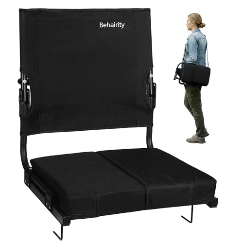 Best Stadium Chair for Bleachers: Comfort and Support Guide 9 behairity Portable Stadium Seat for Bleachers with Back Support, Wide Padded Bleacher Chair with High Back and Thick Cushion for Adults, Folding Stadium Chair for Football Sports Events (Black)