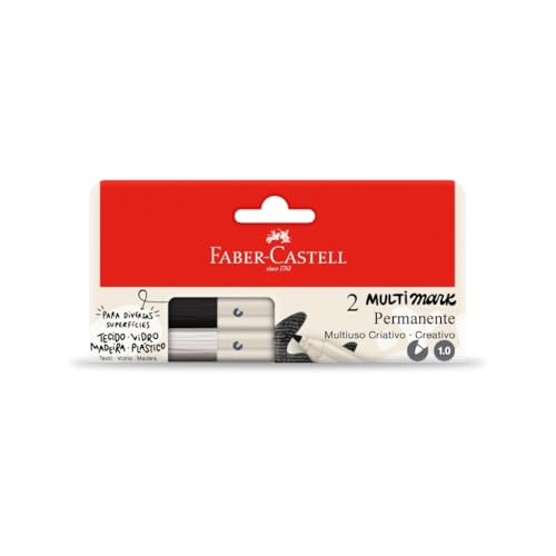 Marcador MultiMark Multisuperfície Permanente Faber-Castell - Preto e Branco, 1.0 (1 pacote c/ 6 est