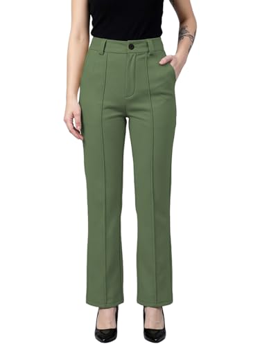 Image of Women's High Waist Formal Straight Fit Trousers Premium Stretch Office Pants Front Pleated Design Smart Workwear Bottom for Office, Casual & Business Wear