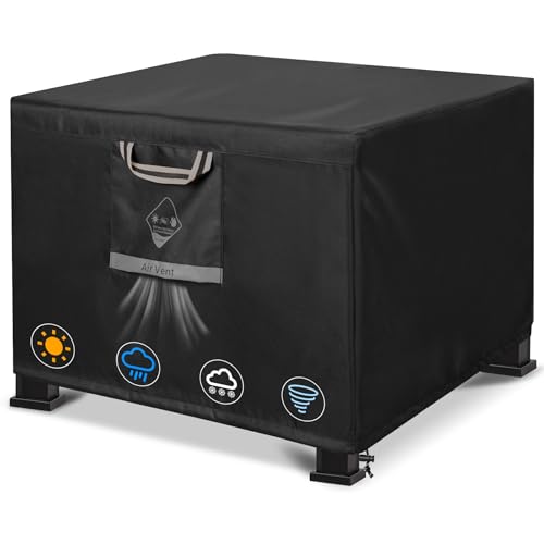 QH.HOME Fire Pit Cover Square 900D Strong Tear Resistant - 100% Waterproof Outdoor Fire Pit Cover with PU Coating, UPF 50+ Firepit Covers UV Resistant, Fading Resistant, 36" L x 36" W x 20" H, Black