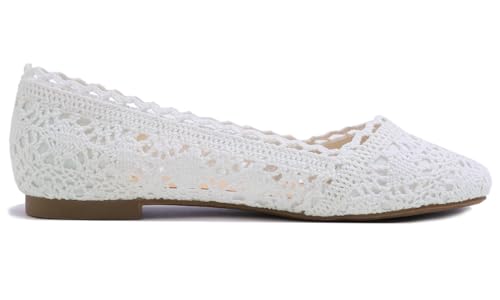 Image of FEVERSOLE Women's Comfort Breathable Knit Crochet Shoes Lace Ballet Flats