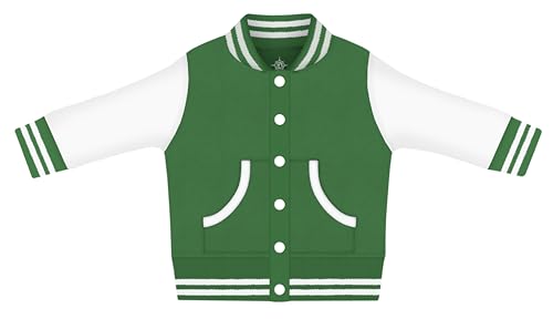 Creative Knitwear College Baby Letterman Varsity Bomber Jacket Long Sleeve Lightweight - No Logo - Kelly Green - 0-3 Months