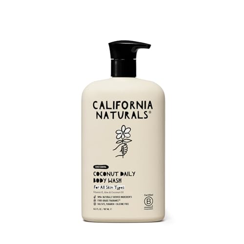 California Naturals Body Wash for Women and Men, Vitamin E Shower Gel Cleanser, Natural, Vegan & Cruelty Free, Paraben & Sulfate Free, Moisturizing Skin, Coconut, All Skin Types, 16.5 fl oz