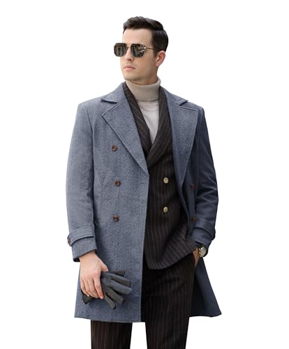 Men's Peacoat Jackets Grey Coats Casual Winter Trench Coat Herringbone Long Jacket Warm Wool Overcoat for Men