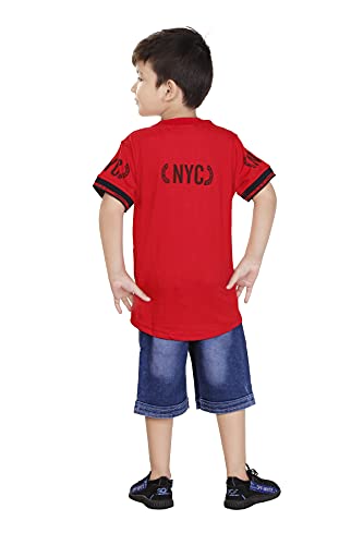 Image of HRR Cotton Soft Round Neck Half Sleeve T-Shirt with 3 /4th Jeans Pant Clothing Set for Kids