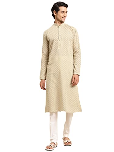 Image of Rajubhai Hargovindas Men's Chikankari Embroidered Cotton Kurta (Ches)