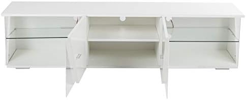 TV Stand Cabinet White TV Units for Living Room, TV Furniture Cabinet with Glass Shelf, Tv Cabinet for 55 Inch TV, Modern TV Units with Blue Led Lights, 150x33x37cm (Load Bearing 50kg / 110lb)