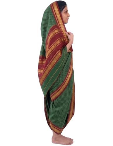 Image of BookMyCostume Traditional Marathi Dress for Girls|Dark Green Nauvari Saree for Kids with Blouse|Fisherwoman Costume for Kids|Indian Cultural State Dress| Adult M-L