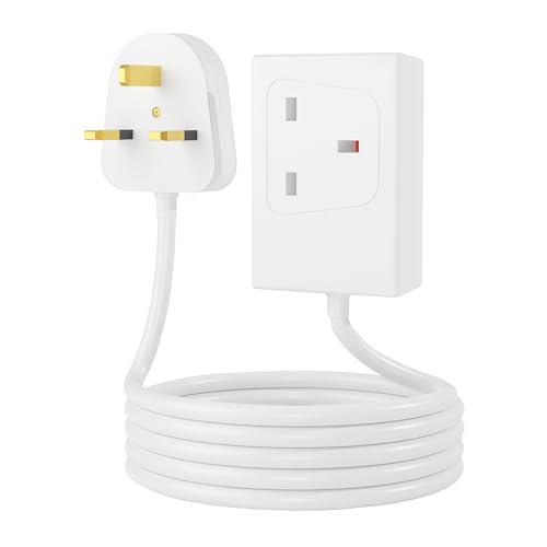 HAADI Extension Lead 2m Single Socket 1 Gang Extension Lead UK 13A with Surge Protection CE Certified Plug Extension Cord for Home Office White