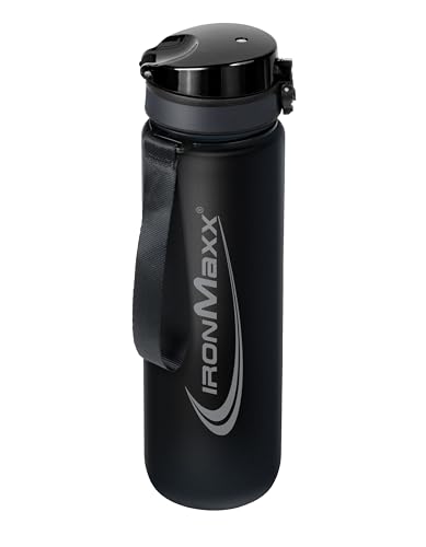 IronMaxx Sport Water Bottle – Deep Black 1000ml | Botella antigoteo con tapa de rosca y reutilizable – ideal para entrenamientos, uso diario y para llevar a cualquier lugar