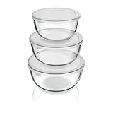 Arendo - Salatschüssel aus Glas mit Deckel - Glasschüssel 3er Set - 700ml + 1100ml + 1500ml – Rührschüsseln klein bis groß – Borosilikatglas - Glasschale Salatglasschale