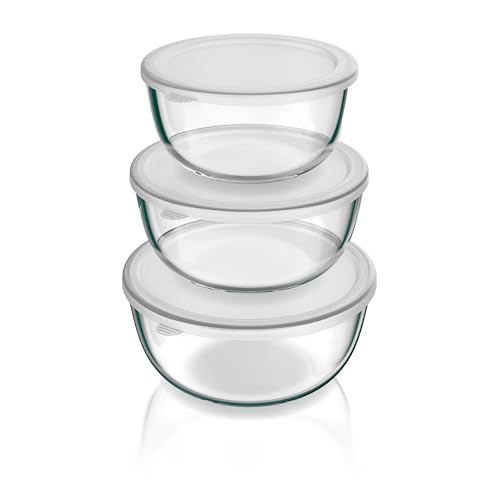 Arendo - Salatschüssel aus Glas mit Deckel - Glasschüssel 3er Set - 700ml + 1100ml + 1500ml – Rührsâ€¦ – Miniatur