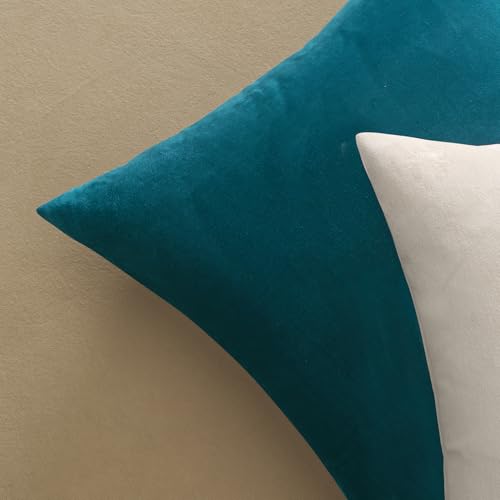 Image of MIULEE 28x28 Inch Euro Sham Velvet Pillow Covers, Set of 2 Large Square Decorative Pillows -Teal Super Soft for King Bed, Sofa, Couch, Accent Chairs with Hidden Zipper