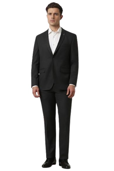 VYOM Enterprise Men's Slim Regular Fit 2 Pieces Suit Set Notch Lapel Suit with Double Breasted Waistcoat Crocodile (34, Navy Blue)-picture-12