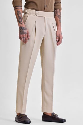 Image of SNITCH Beige Slim Fit Stretch Trousers