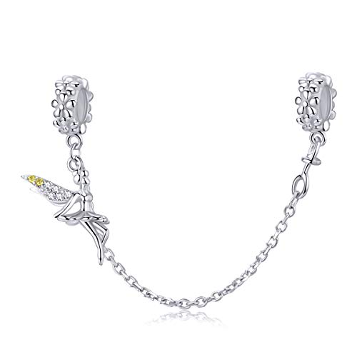 Image of ARTCHARM Heart Safety Chain Charm 925 Sterling Silver Beads fit European Charms Bracelet & Necklace