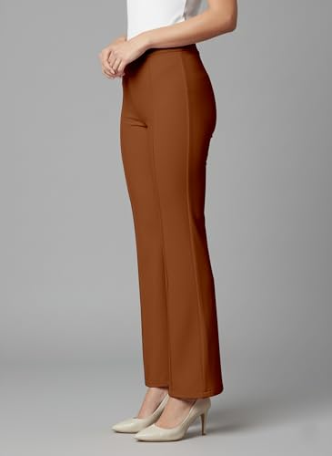Image of Mehrang Cotton Blend Bootcut Parallel Trouser Pants for Women Regular Fit, Bellbottom Straight Pants for Womens