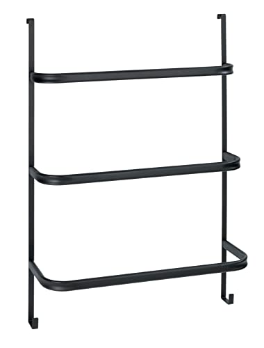WENKO Porte Serviettes 3 Barres Irpinia | 2 Crochets supplémentaires | 3 Barres 54,5cm | sans perçage, à Suspendre sur Toutes Les Portes | Acier Noir Mat |...