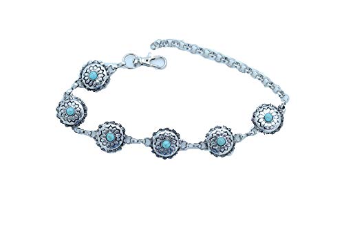 Women Western Fashion Jewelry Antique Metal Boot Chain Anklet Shoe Flower Charm Strap Turquoise Blue Bead