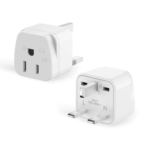 2-Pack US to UK Plug Adapter SHUOMAO 2/3 Pin USA to 3 Pin UK Plug Adaptor