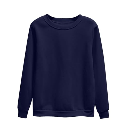 Sudaderas cómodas para mujer, ajuste suave, sudadera lisa versátil sin capucha, tallas grandes, básica, manga larga, otoño e invierno, manga larga, sudadera de manga 3/4 para mujer, azul marino, 4XL