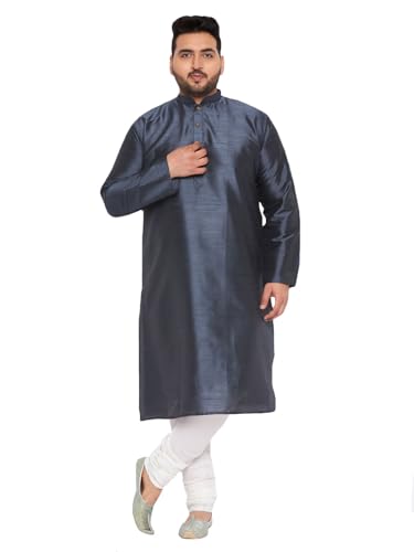 Image of Vastramay Plus Men's White Silk Blend Kurta Pyjama Set VPLUSMKWH001nPBL 44 | Independence Day
