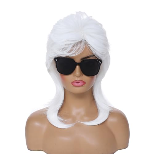 Image of Adequate Mullet Wigs for Women,Joe Dirt,Emo Wig,80s 90s Costumes Fancy Party Accessory Cosplay Wig. Halloween Man (White)