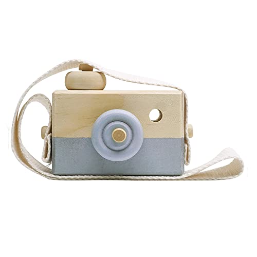 Image of Baby Toy Wooden Mini Camera Toy, Baby Kids Cute Mini Sharpe Toy, Neck Hanging Photographed Props for Baby Toddlers Children Kids' Room Hanging Decor Gift (Gray)