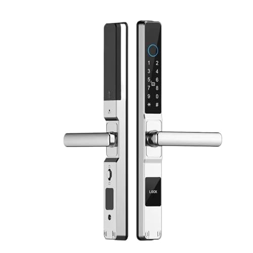 PYQMZTRV Tuya Smartlife WiFi Control Remoto Impermeable Cerradura Inteligente Puerta corrediza de Aluminio Tarjeta de contraseña Digital Cerradura electrónica de Huella Digital(Silver4585-Long)