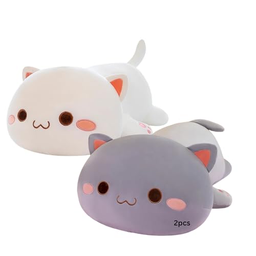 Image of Peach Goma Cat Plush - Soft Cat Plush Pillow - Adorable Grey Goma & White Peach Stuffed Animal Toy, Perfect for Cuddling, Decor, Gifts for Kids, Boyfriend, Girlfriend - Elegant Plush - 40cm