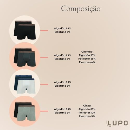 Kit Com 6 Cuecas Boxer Lupo Adulto Algodão Box Masculina 523